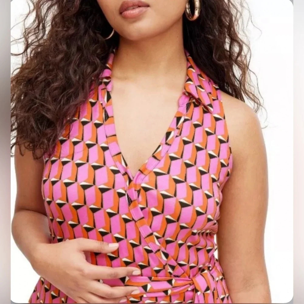 DIANE VON FURSTENBERG NWT Preppy Target Sleeveless Pink Modern Geo Jumpsuit S - Picture 3 of 14